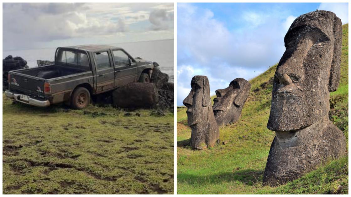 В статую на острове Пасхи врезался автомобиль. От нее мало что осталось