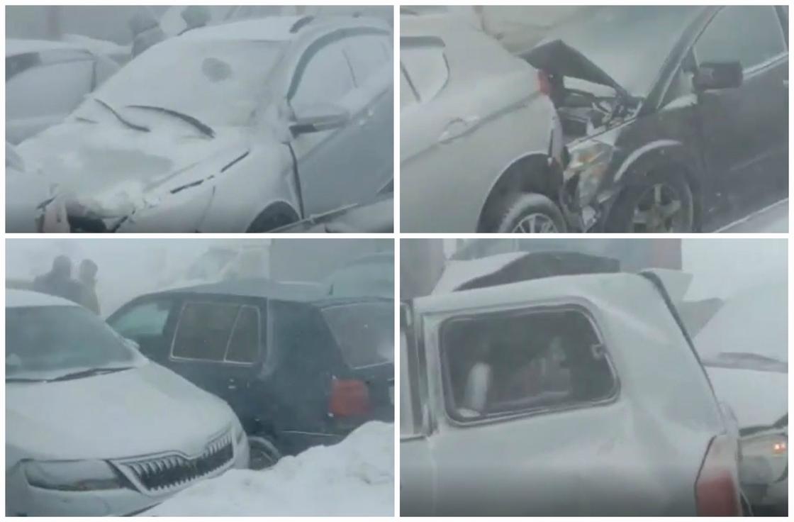 Как минимум 8 авто столкнулись на трассе Караганда-Нур-Султан (видео)