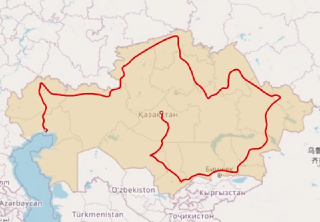 Карта Казахстана и отмеченный путь Сарсенбая Котырашова