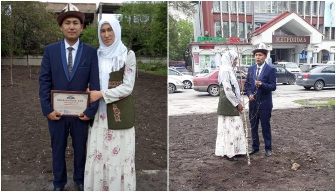 В Бишкеке молодожены вместо пышной свадьбы посадили деревья и помогли детям