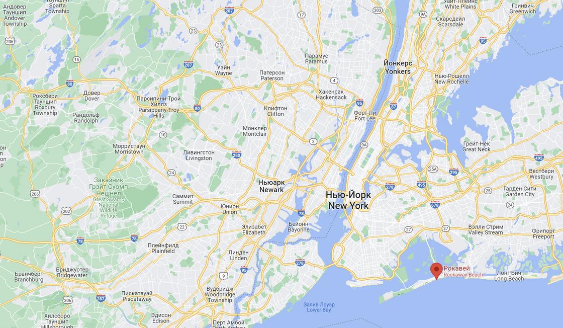 Пляж Rockaway на карте Нью-Йорка