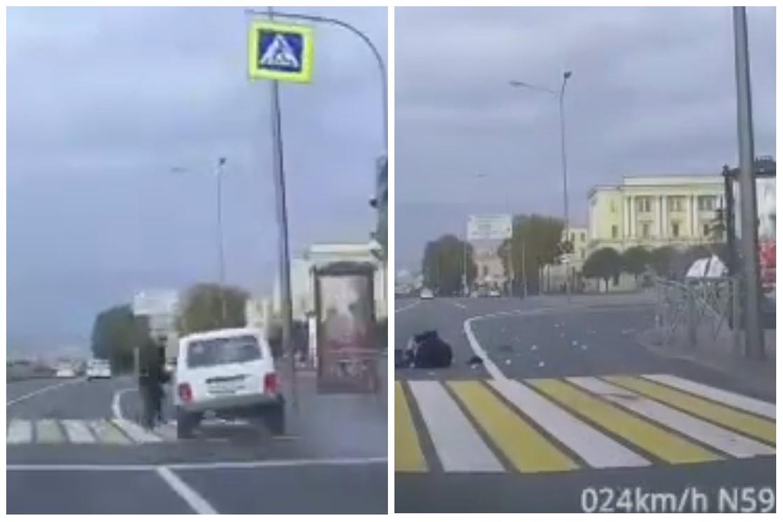 Мужчина "сбил" авто на пешеходном переходе в Санкт-Петербурге (видео)