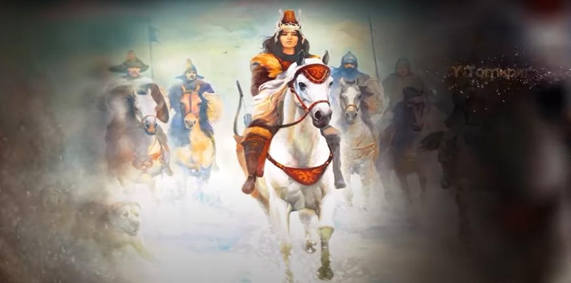 Рисунок со скачущей на коне царицей Томирис