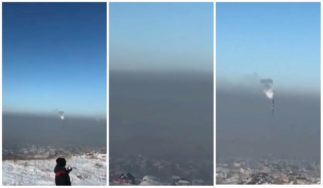 Утопающий в смоге Усть-Каменогорск сняли на видео