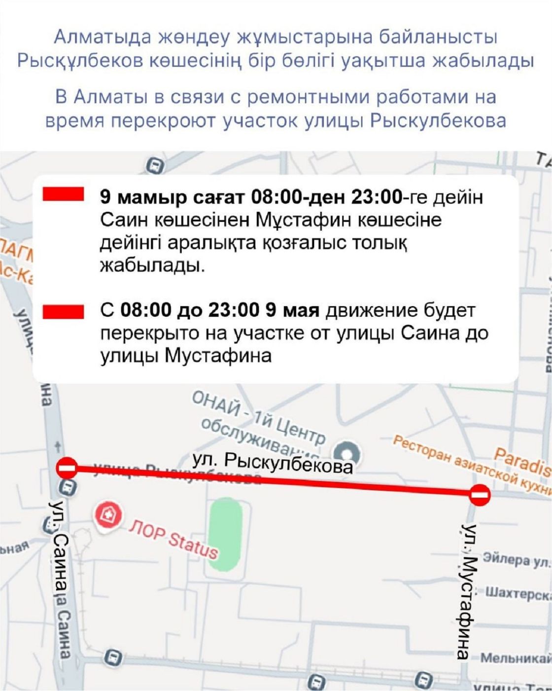 Схема ремонта дороги в Алматы