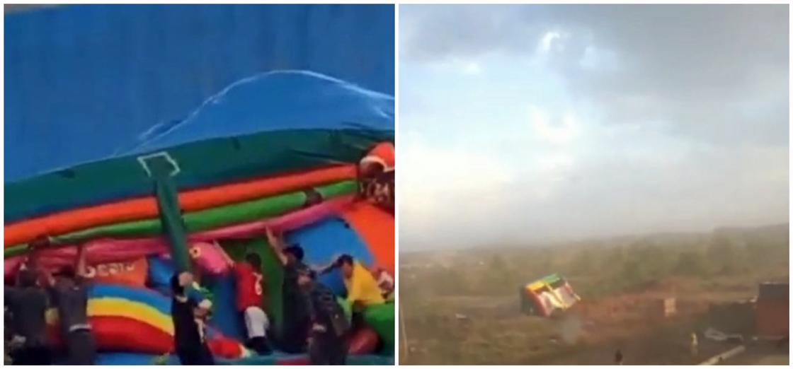 Сильный ветер унес несколько детских батутов в Костанае (видео)
