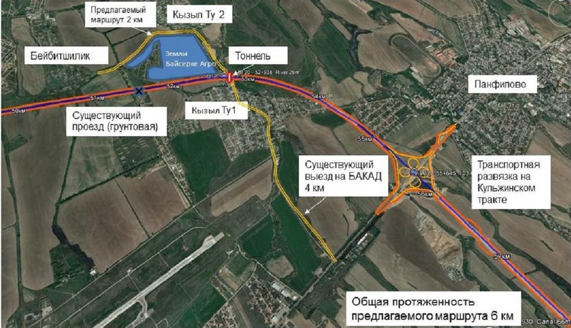 Схема проезда в поселках Бейбитшилик и Кызыл Ту