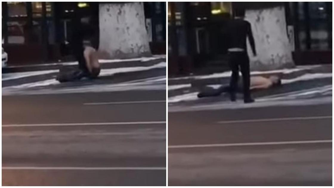 Драку пьяных мужчин записали на видео в центре Алматы