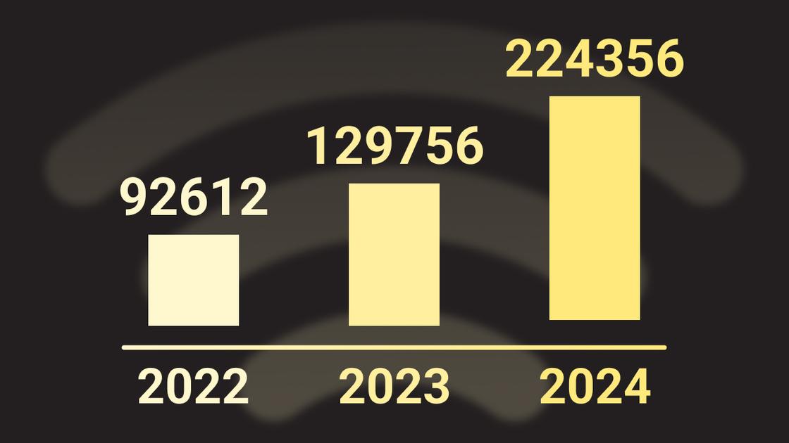 Динамика подключения домохозяйств  к домашнему интернету от Beeline за 2022-2024 гг.