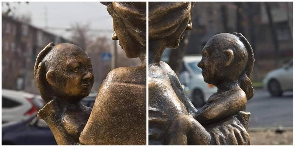 Алматинцев рассмешила скульптура матери и ребенка, установленная в городе