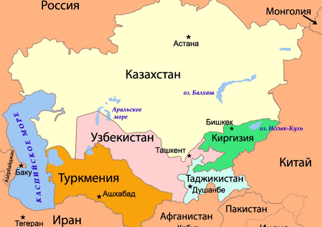 Карта Казахстана и соседних стран