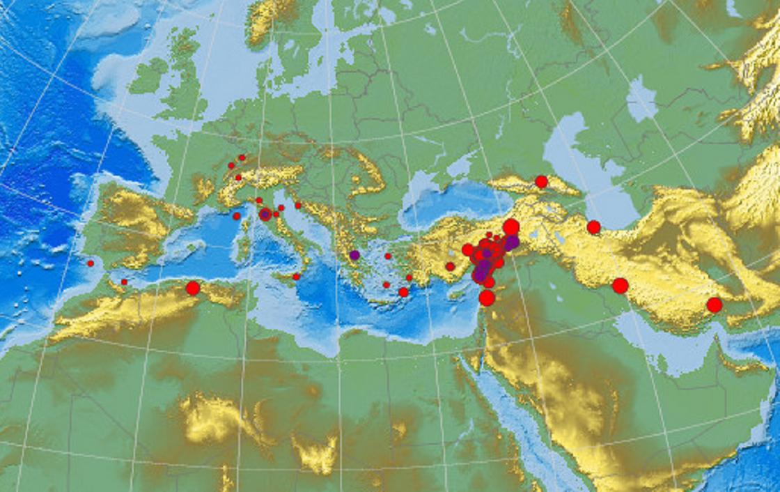Карта землетрясений за последние 24 часа