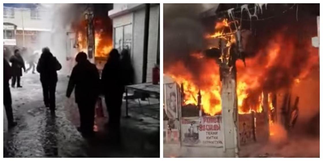 Рынок сгорел в Иссыке (видео)