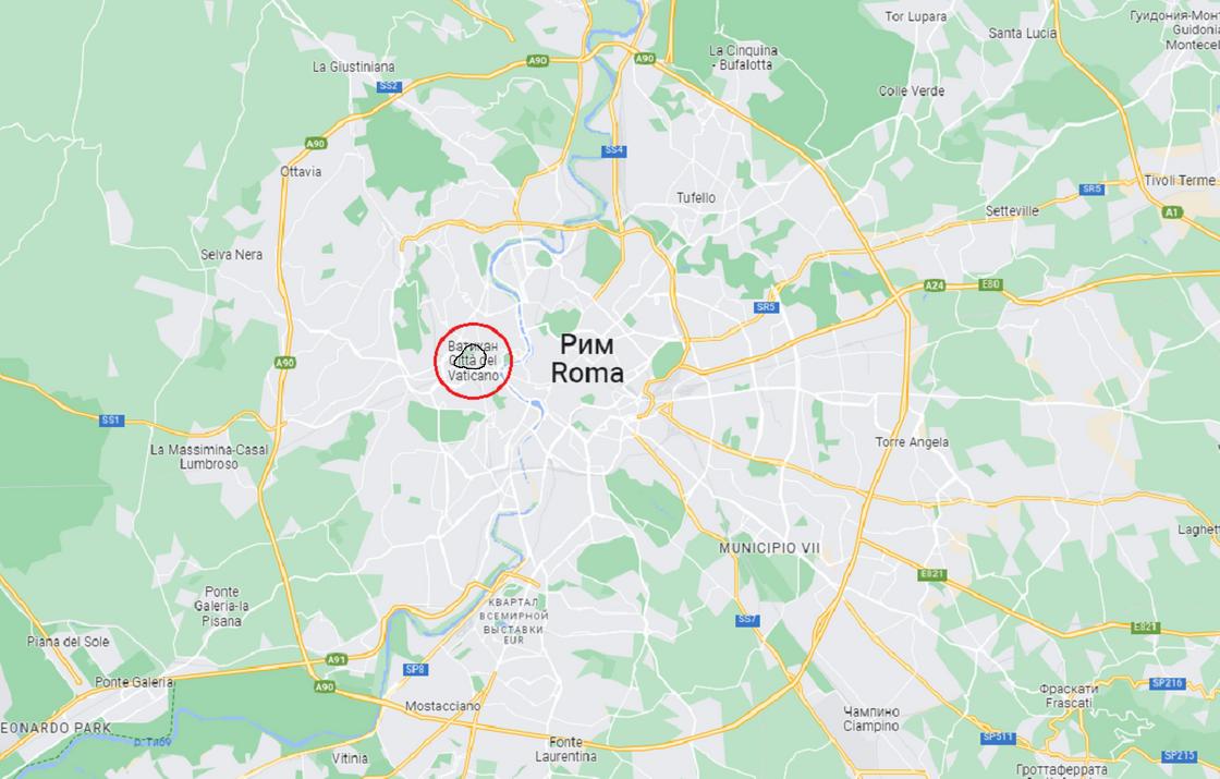 Ватикан на карте Рима