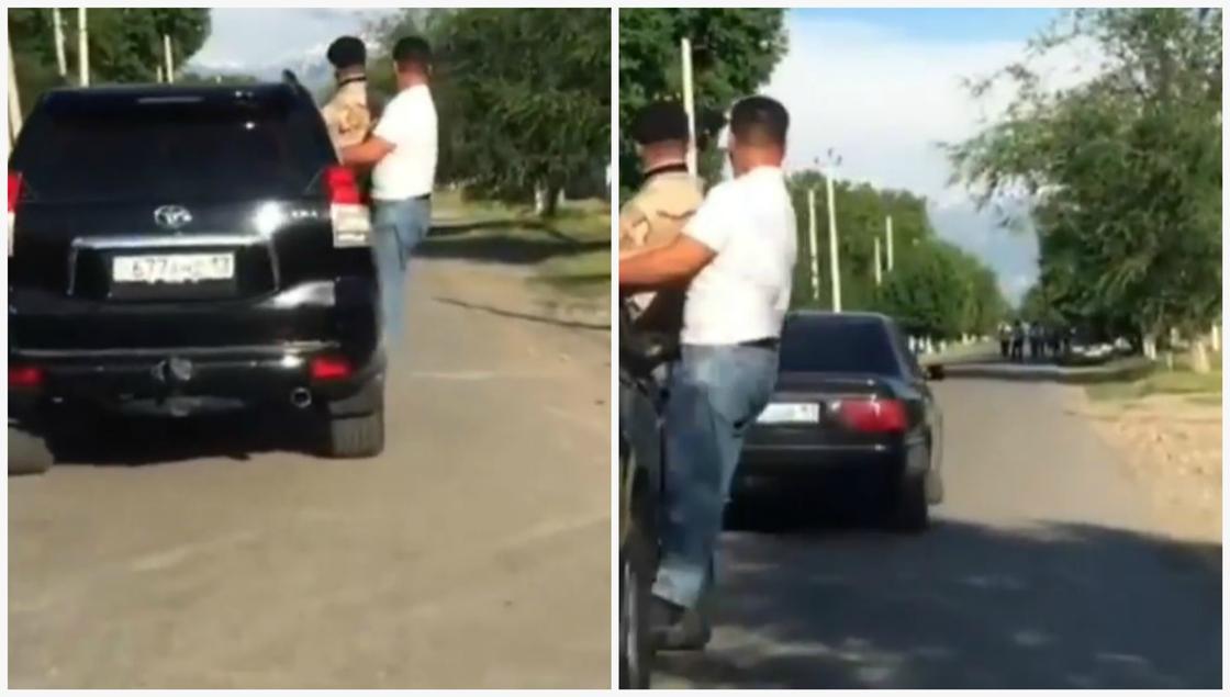 Необычный способ езды на машине сняли на видео в Алматы