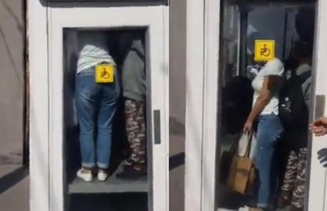 Толпа людей в лифте для инвалидов в Алматы возмутила пользователей (видео)
