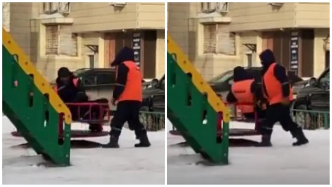 «Они тоже люди»: коммунальщики Астаны прокатились на карусели в мороз (видео)