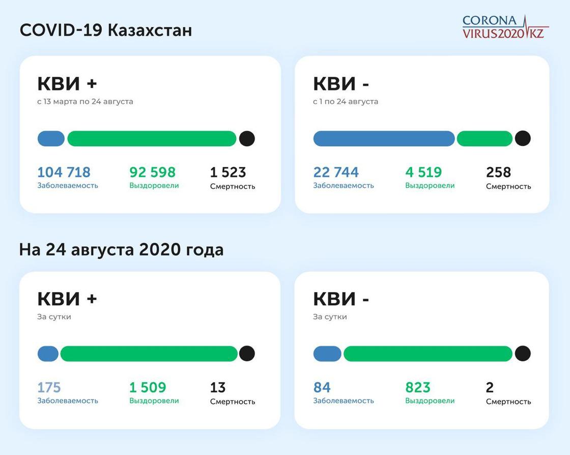 Статистика по заболеваемости КВИ и пневмонией на 24 августа 2020 года