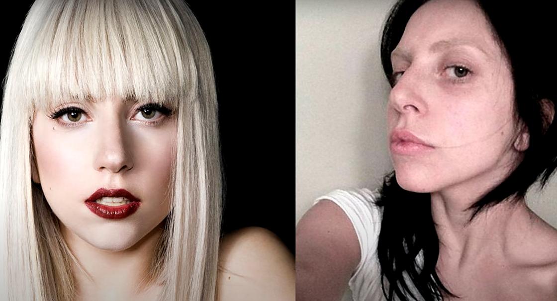 Леди Гага с макияжем и без
