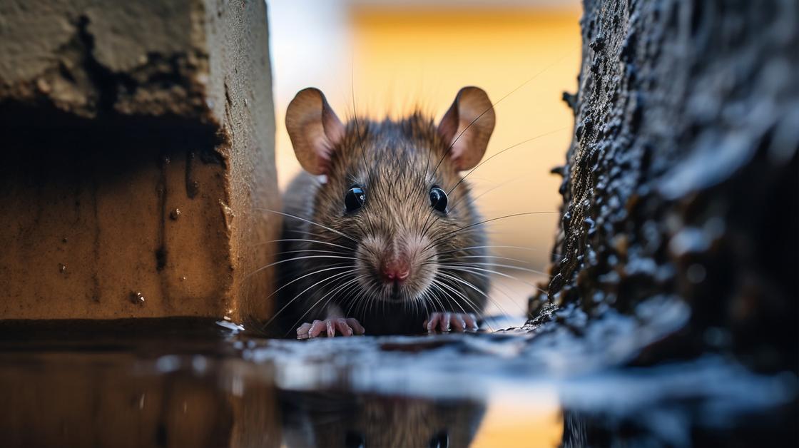 Крыса выглядывает из канализационного стока