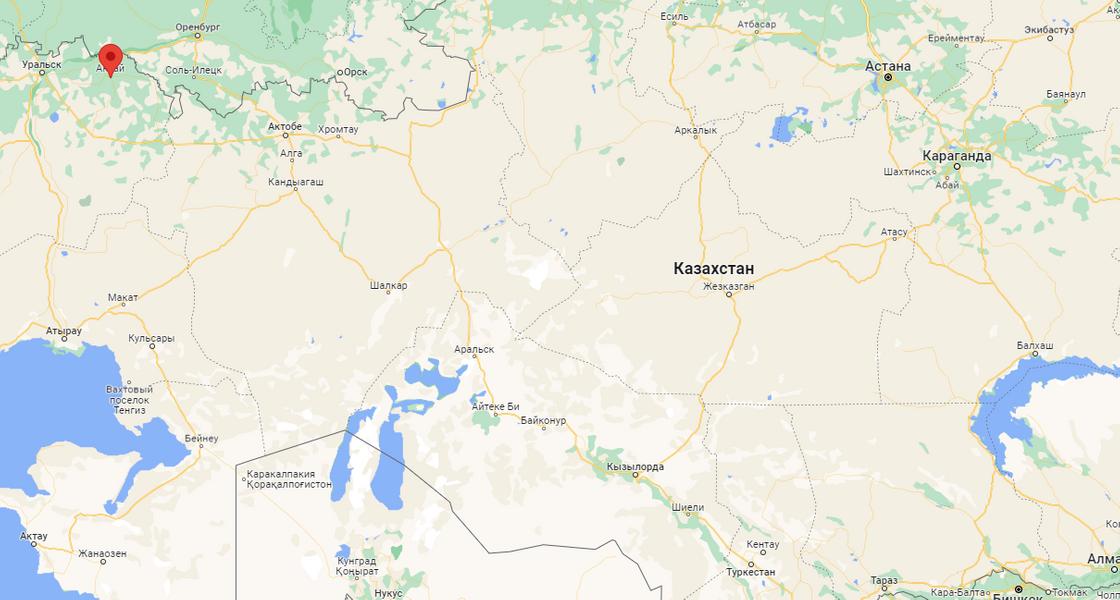 Город Аксай на карте Казахстана