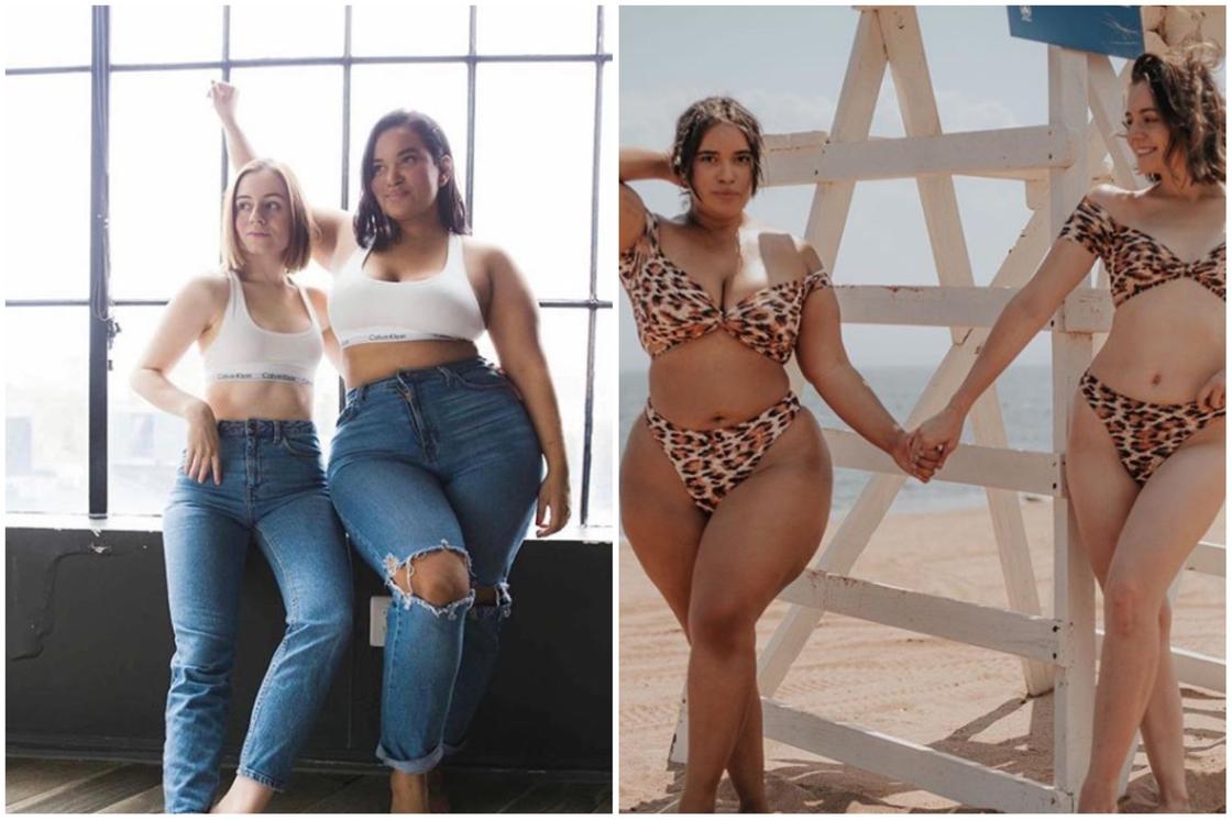 ФОТОРЕП Толстая и худая подруги на себе показывают, как выглядит на них одинаковая одежда