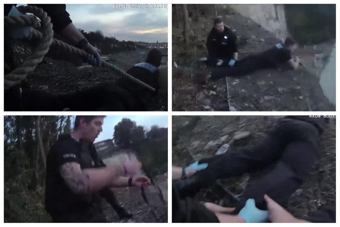 Спасение свисающего со скалы мужчины с помощью ремней попало на видео