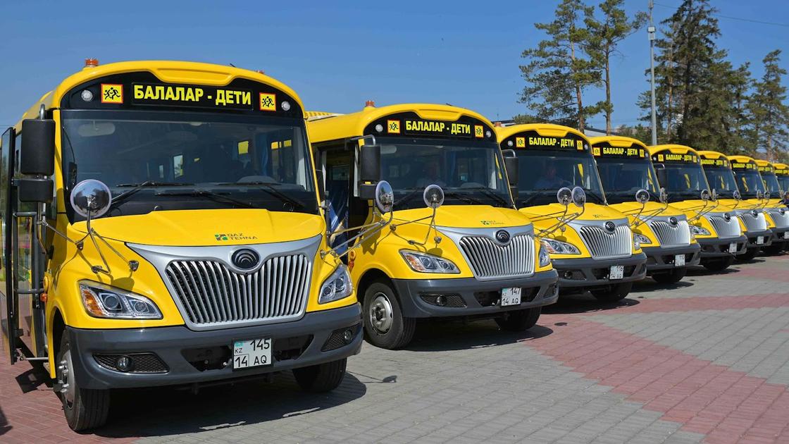 Школьные автобусы стоят в ряд