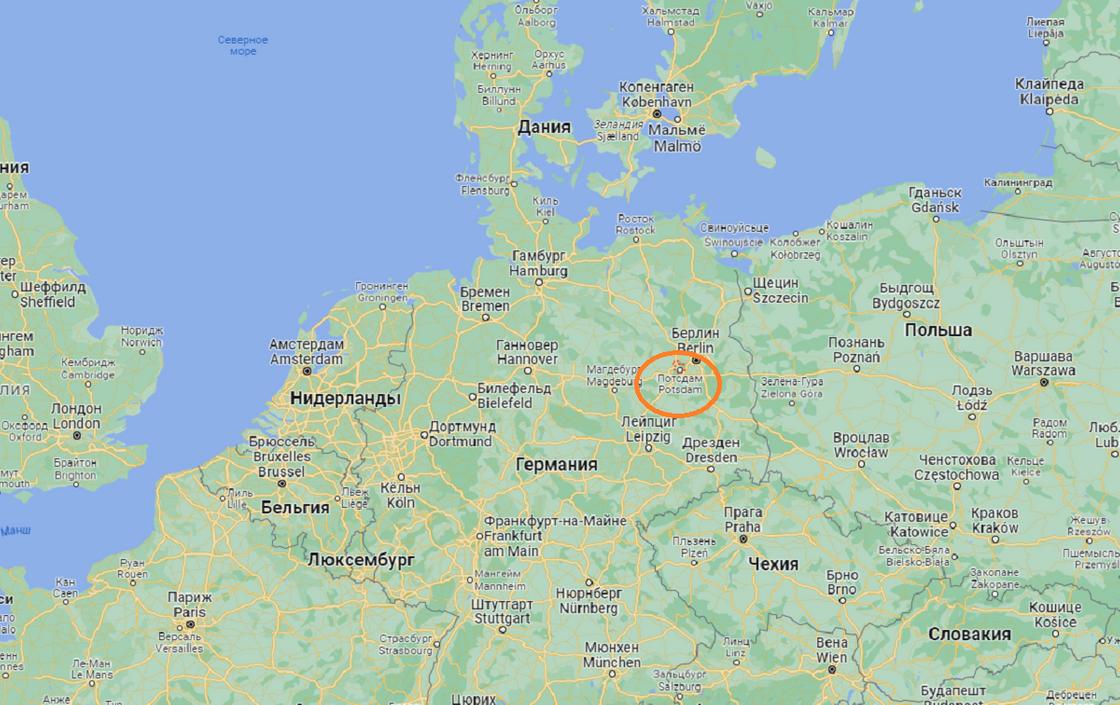 Город Потсдам на карте Германии