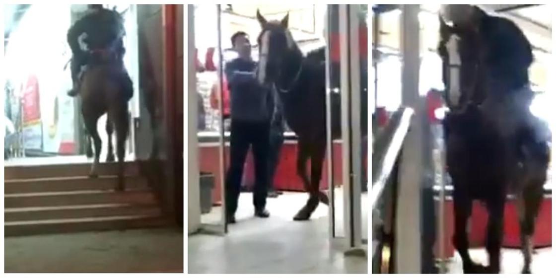 Кыргызстанец заехал на коне в торговый центр (видео)