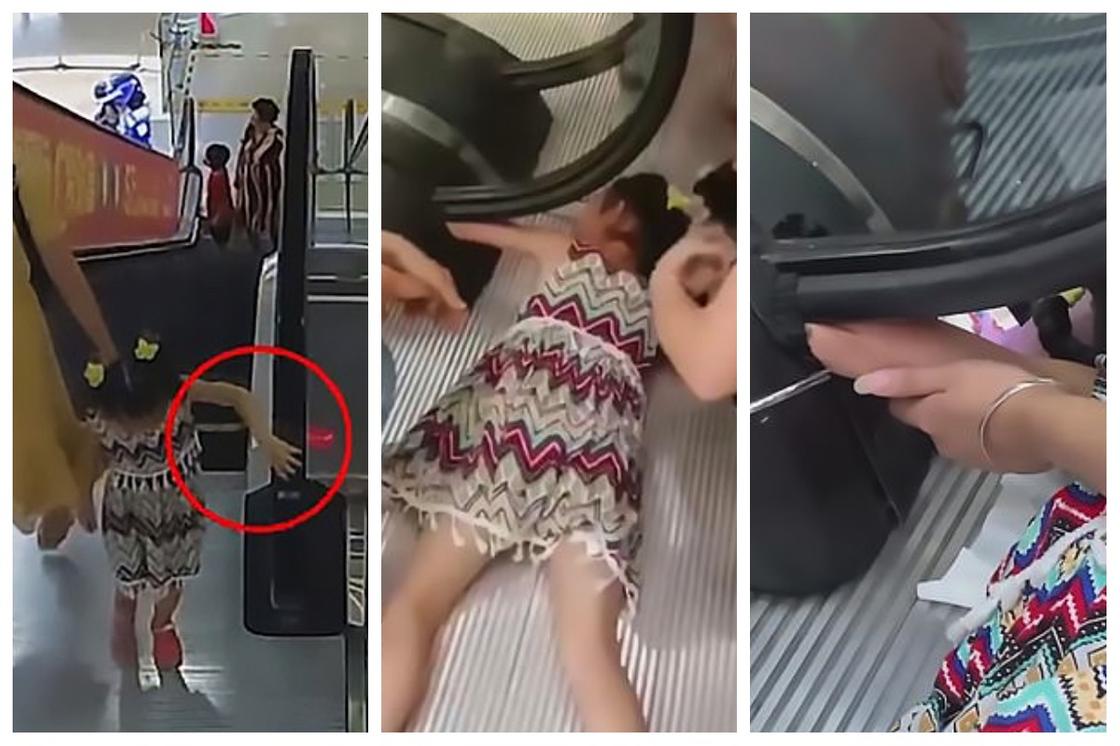 Руку девочки затянуло в эскалатор в Китае (видео)