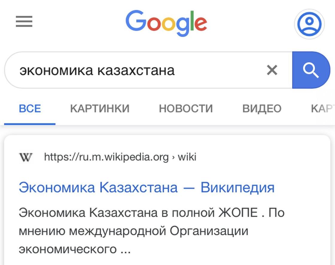 Результат запроса "Экономика Казахстана" в "Википедии" удивил казахстанцев