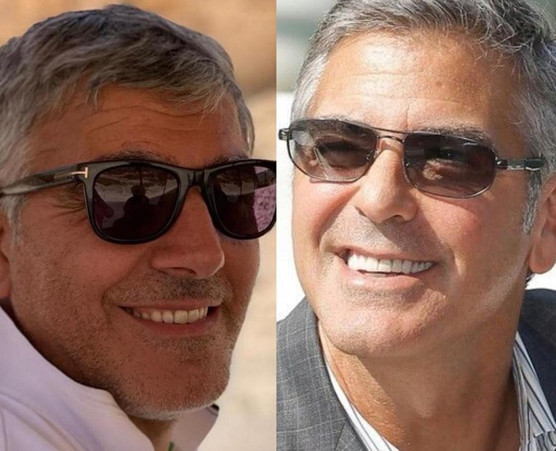 Найти по фотографии известных. Двойник Джорджа Клуни. Джордж Клуни и Бандерас сходство. Джордж Клуни до и после пластики. Двойн ки знаменитостей.