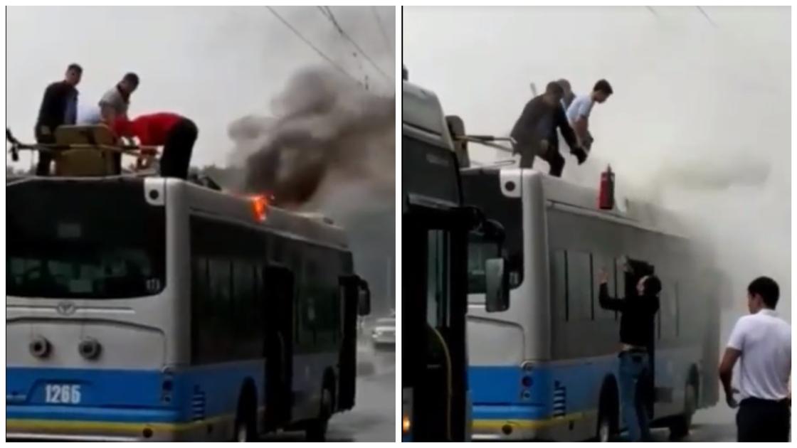 Троллейбус загорелся в Алматы (видео)