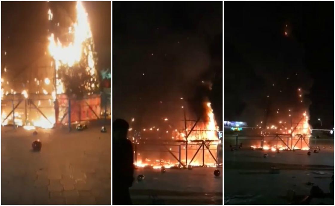 17-метровая елка дотла сгорела на площади в Мангистау (видео)
