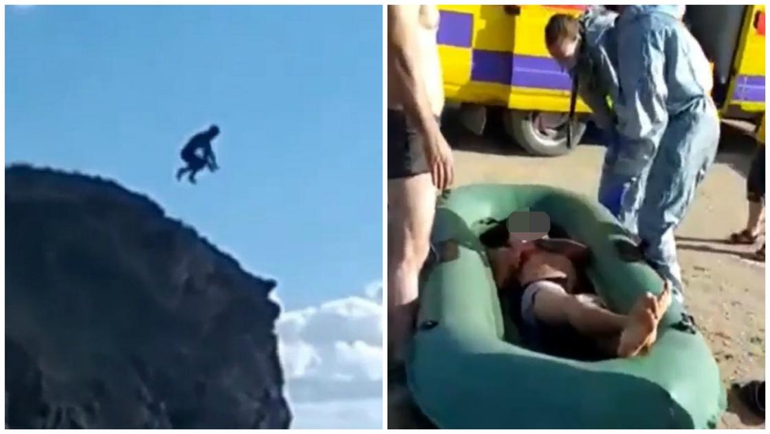 Безумный прыжок мужчины в карьер сняли на камеру в Карагандинской области