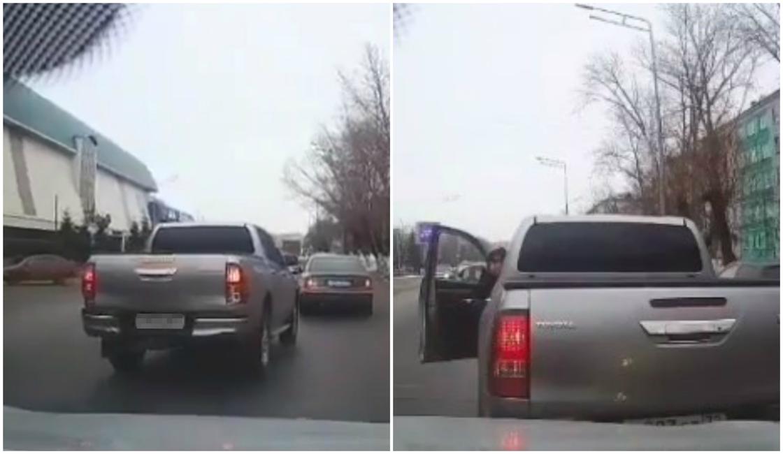 Дерзкого водителя Toyota Hilux сняли на видео в центре Петропавловска