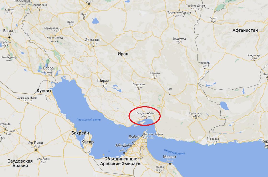 Иранский город Бендер-Аббас на карте
