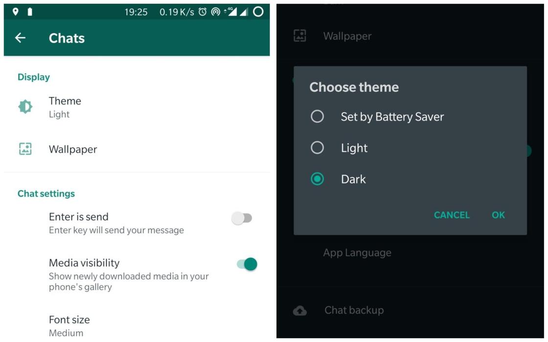 "Темный" режим добавили в Whatsapp на Android