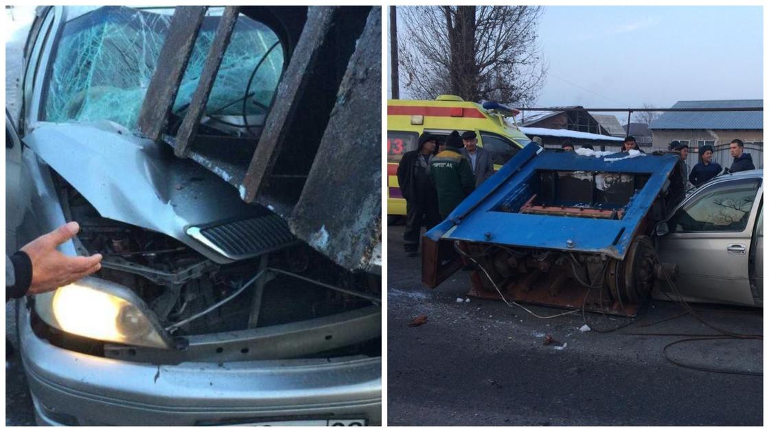 Металлическая конструкция раздавила автомобиль с пассажирами в Алматы