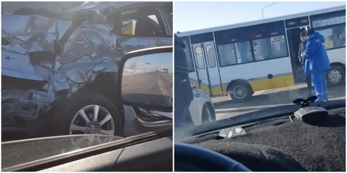 Три человека пострадали в ДТП с участием автобуса и легковушки в Караганде (видео)