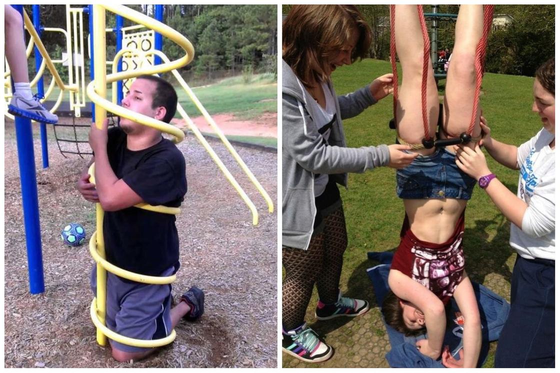 10 фото взрослых, которые решили поиграть на детской площадке и потерпели фиаско