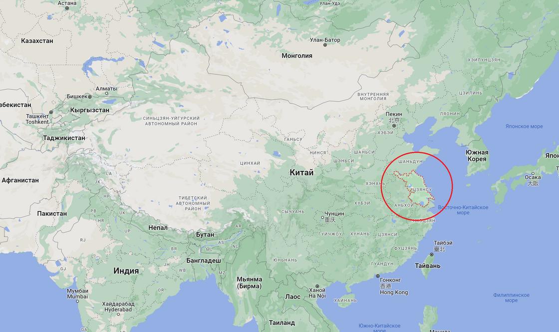 Провинция Цзянсу на карте Китая
