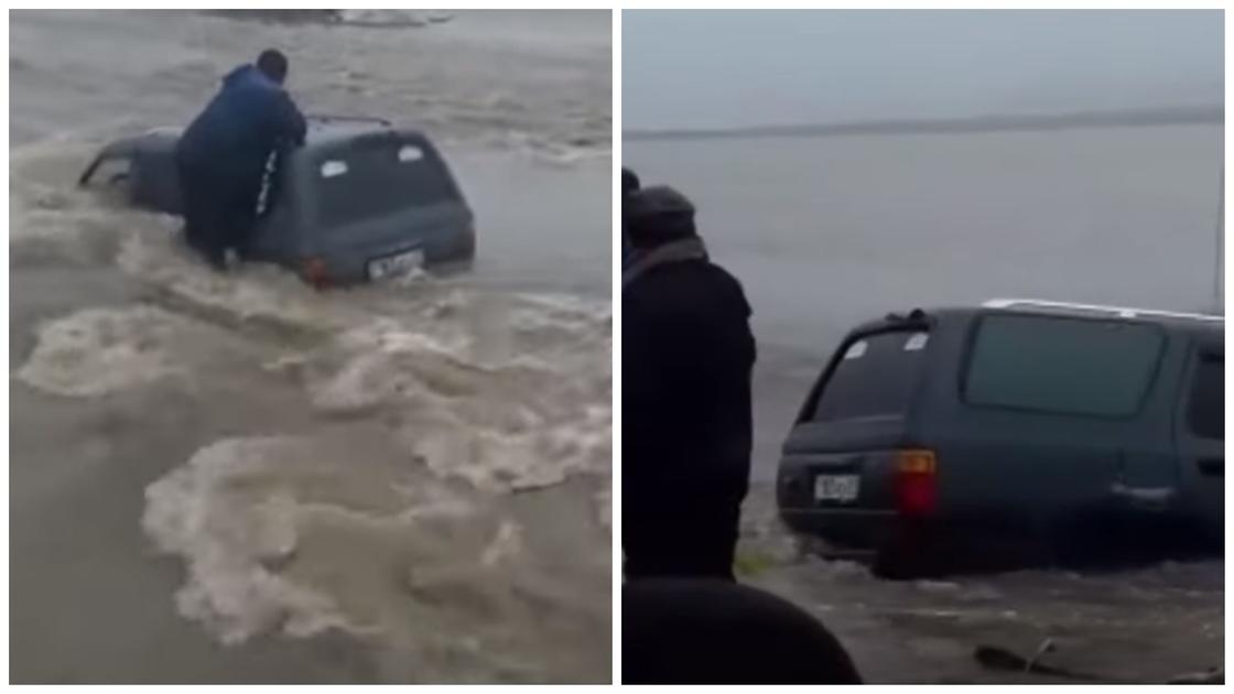 Внедорожник ушел под воду на трассе в Акмолинской области