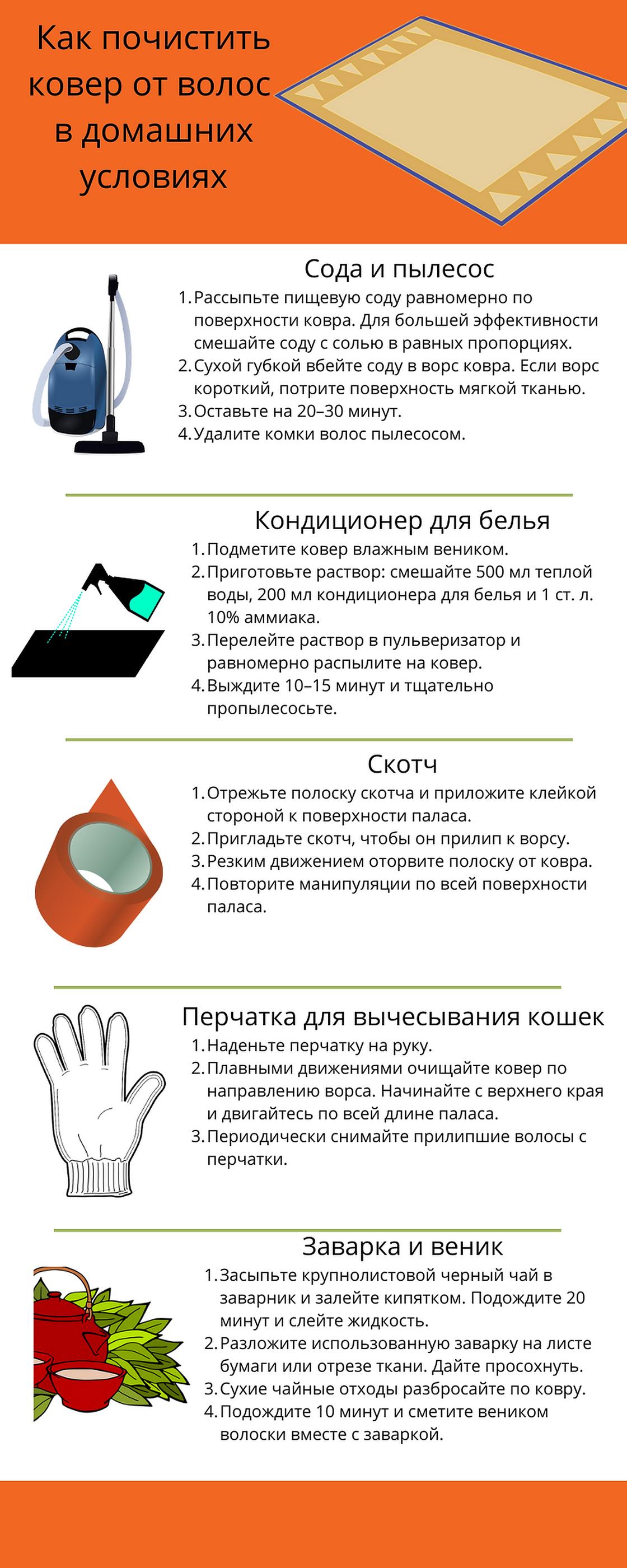 Инфографика: как почистить ковер от волос