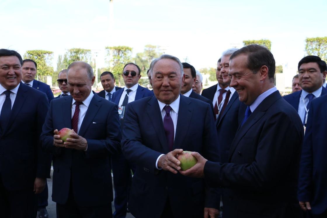 Назарбаев отдал свое яблоко Медведеву на прогулке в Москве (фото)