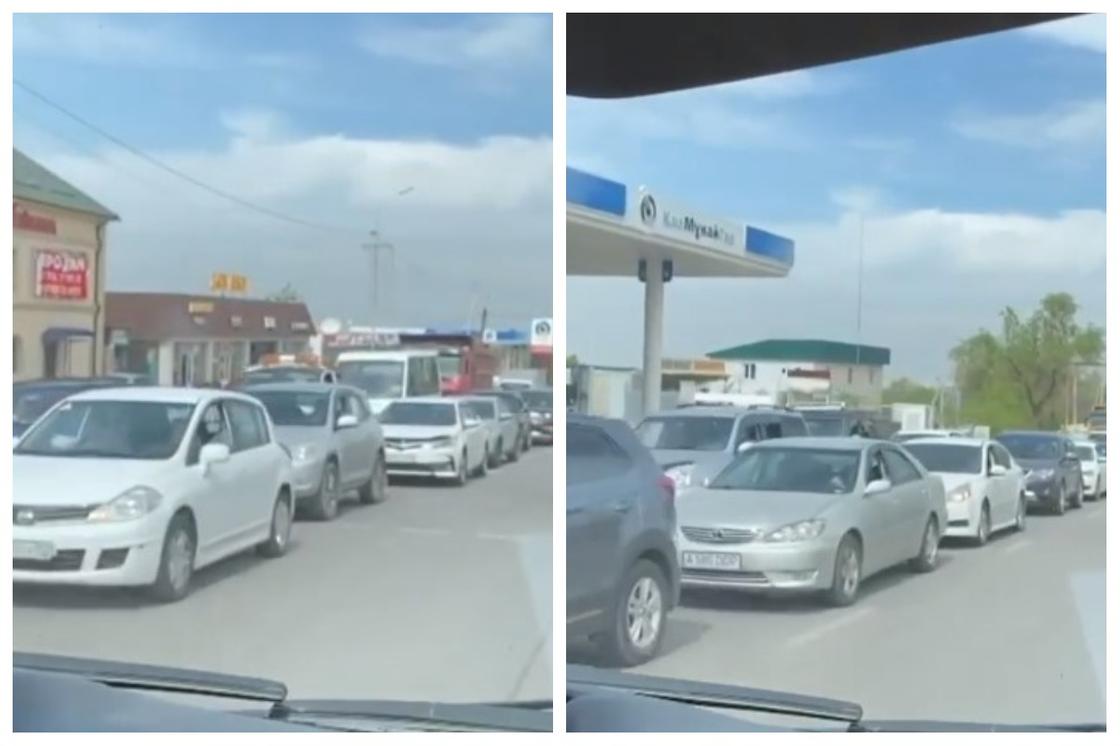 Километровые пробки на выезде из Алматы сняли на видео
