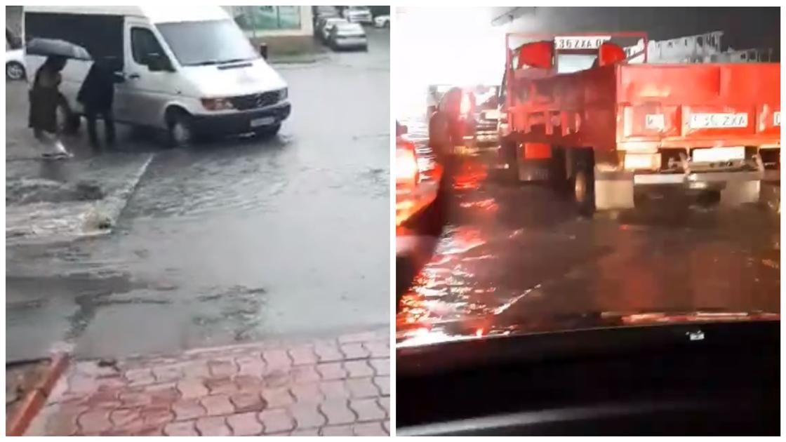 Дождь в Алиаты затопил центральные улицы (видео)