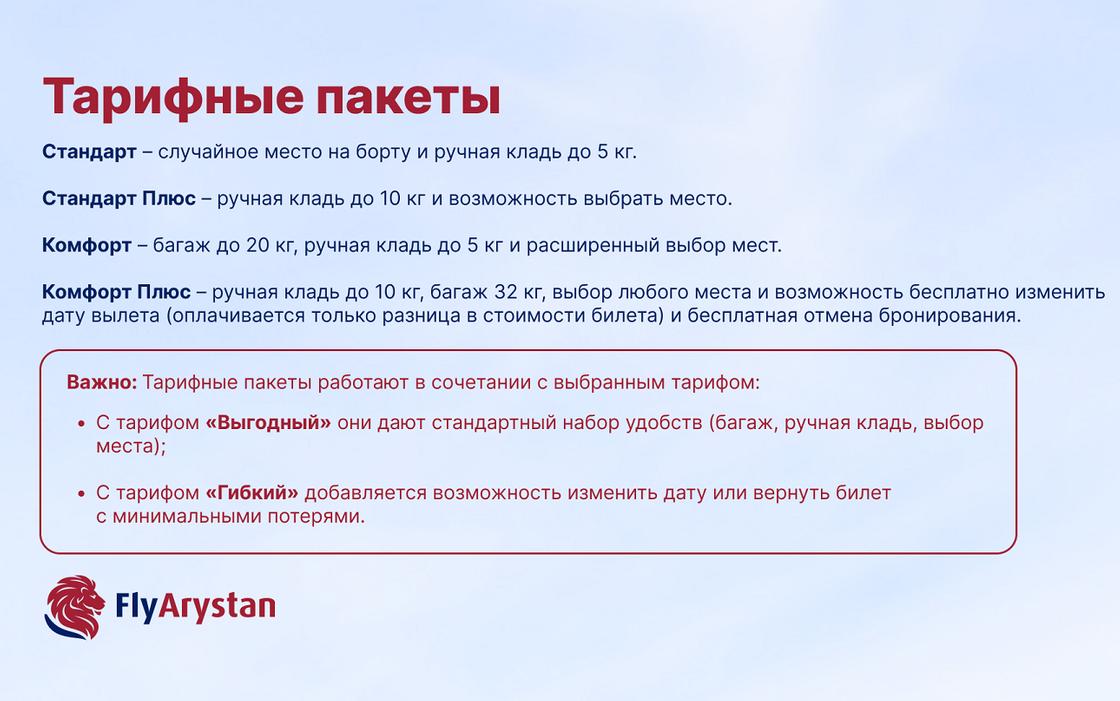 Тарифные пакеты FlyArystan
