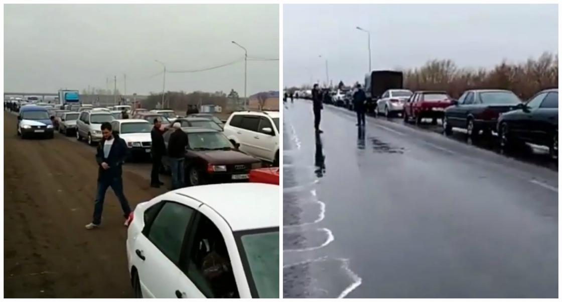 Огромные очереди образовались на блокпостах у Павлодара